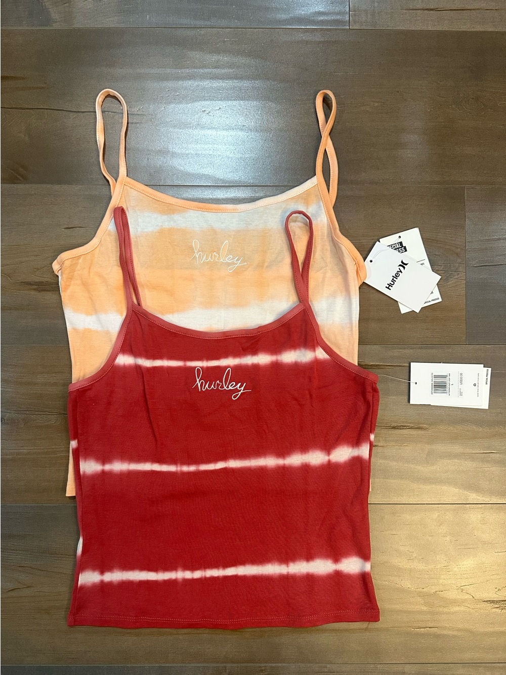 Hurley Tie-Dye Ribbed Crop Tank Tops - Red & Peach